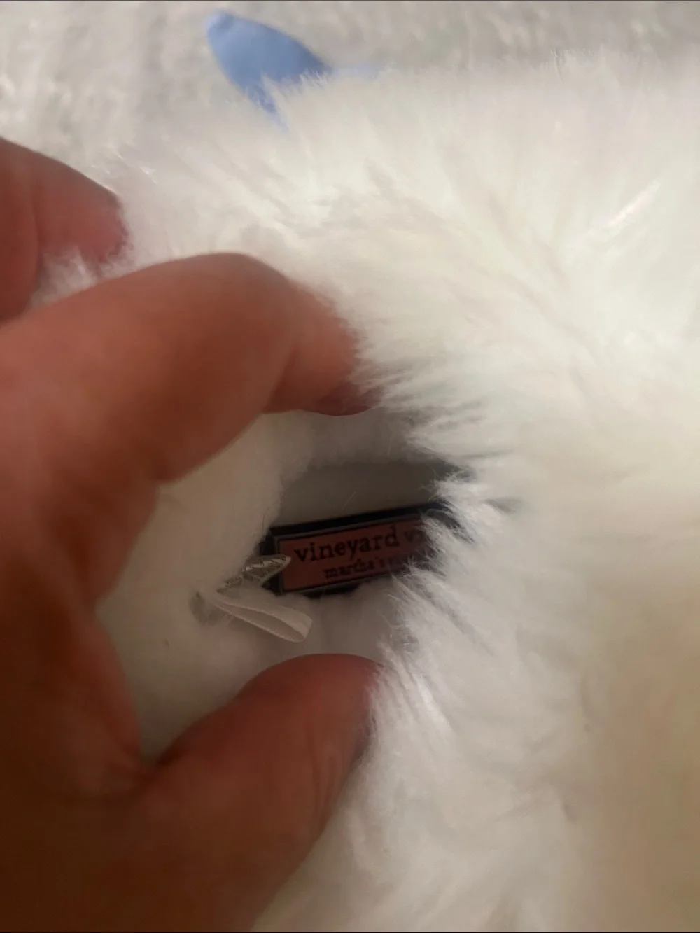 Vineyard Vines Plush Blue Yeti Slippers with White Faux Fur Trim